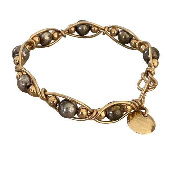 VTG Ladda Bihler 14k GF Gold Filled Over Sterling Silver Bead Wire Bracelet - Picture 2 of 6
